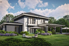 Cовременный двухэтажный дом с гаражом для двух машин