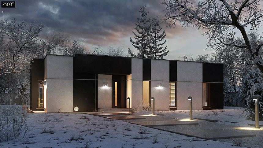 Одноэтажный комфортный дом в стиле хай-тек.