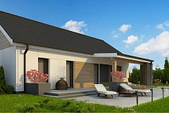 Проект одноэтажного дома с 4 спальнями и двускатной кровлей