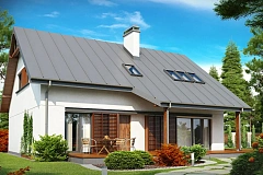 Практичный дом с мансардой, гаражом, кабинетом на первом этаже и стильным эркером.