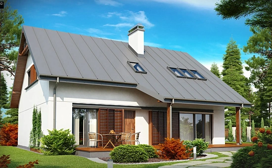 Практичный дом с мансардой, гаражом, кабинетом на первом этаже и стильным эркером.