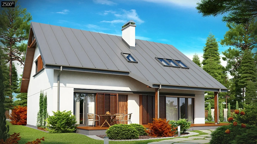 Практичный дом с мансардой, гаражом, кабинетом на первом этаже и стильным эркером.