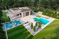 Одноэтажный современный дом с плоской крышей