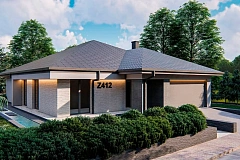 Современный одноэтажный проект дома с многоскатной крышей и гаражом на две машины