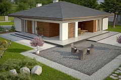 Стильный одноэтажный дом с комфортной крытой террасой