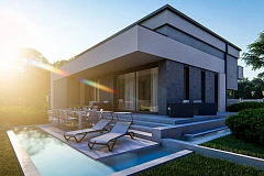 Современная версия двухэтажного дома с гаражом и кабинетом на первом этаже