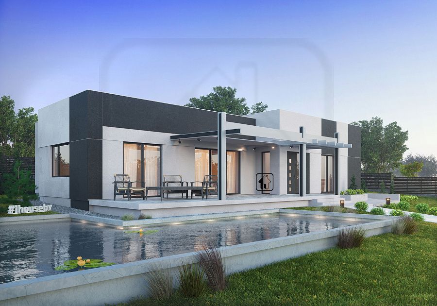 Минималистичный дом с террасой на главном фасаде, г. Заславль