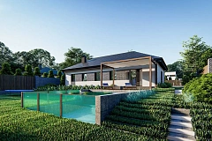 Одноэтажный дом на 3 комнаты, гостиная со столовой и гараж на одну машину