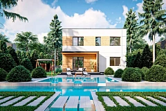 Современный двухэтажный дом с плоской крышей