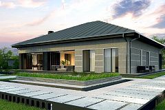 Проект дома с одноуровневой оригинальной планировкой и современным экстерьером.