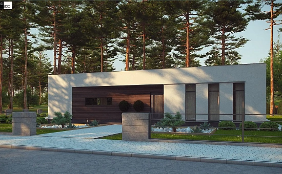 Современный одноэтажный дом с боковой террасой