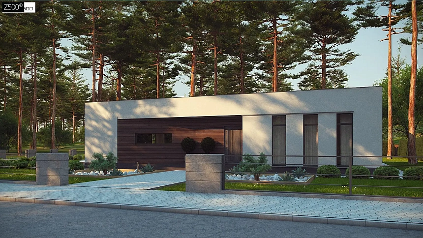 Современный одноэтажный дом с боковой террасой