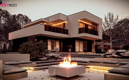 Современный двухэтажный дом с большой террасой