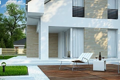 Проект мансардного дома в европейском стиле с балконом.