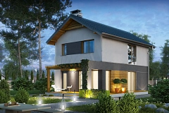 Двухэтажный дом с современными элементами для узкого участка.