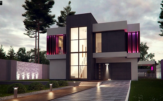 Проект дома в современном стиле с большими площадями остекления