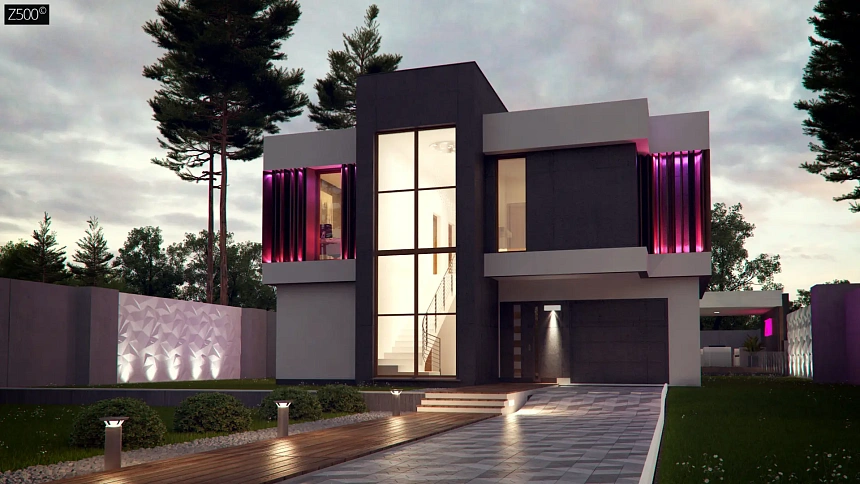 Проект дома в современном стиле с большими площадями остекления