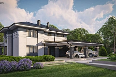 Cовременный двухэтажный дом с гаражом для двух машин