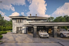 Cовременный двухэтажный дом с гаражом для двух машин