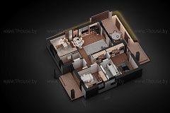 Одноэтажный дом с плоской кровлей и 2умя спальнями.