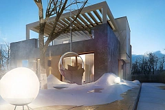 Дом современного дизайна с гаражом и кабинетом на первом этаже.