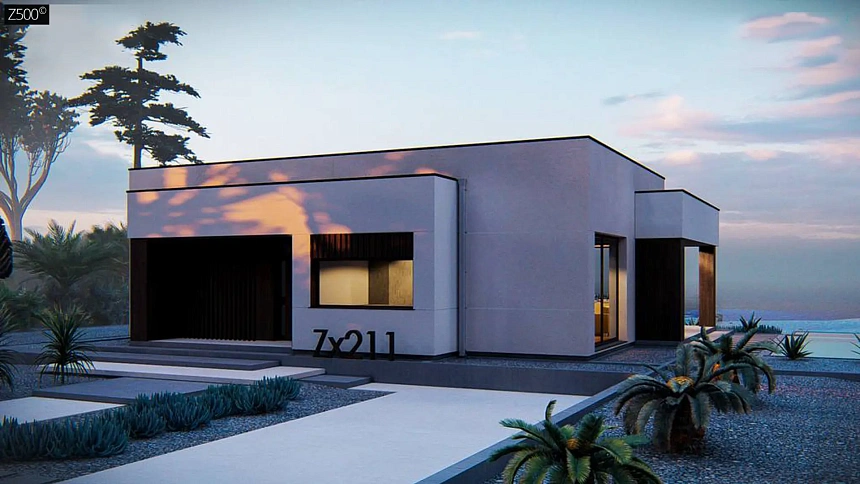 Современный одноэтажный дом с плоской крышей