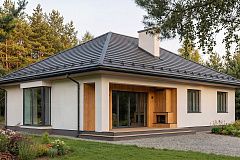 Одноэтажный дом с 4ёхскатной кровлей и 3мя спальнями. 