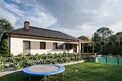 Одноэтажный дом на 3 комнаты, гостиная со столовой и гараж на одну машину