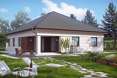 Просторный одноэтажный дом с многоскатной крышей