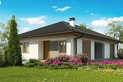 Одноэтажный коттедж с четырехскатной кровлей