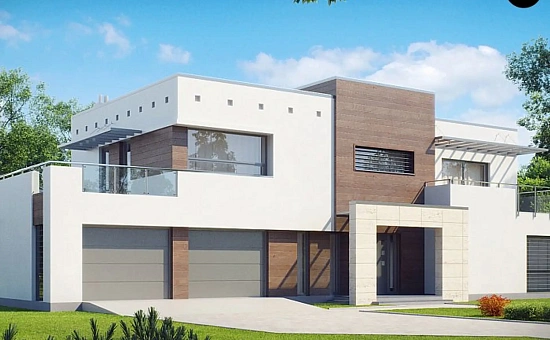 Большой дом в современном стиле с гаражом на 2 машины и подвалом