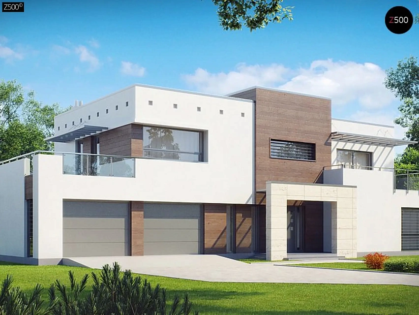 Большой дом в современном стиле с гаражом на 2 машины и подвалом