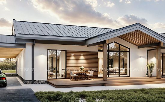 Одноэтажный дом со вторым светом на 5 спален.