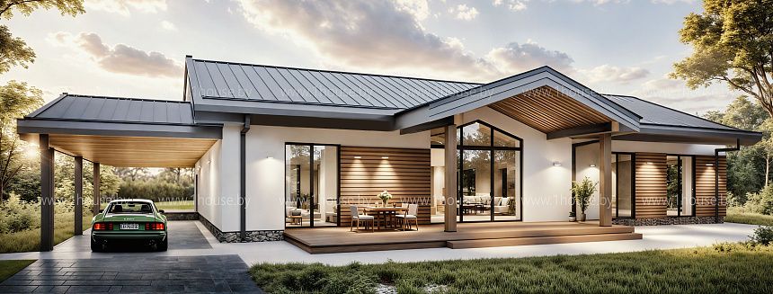 Одноэтажный дом со вторым светом на 5 спален.