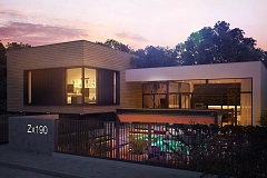 Проект современного дома с плоской кровлей и подземным гаражом.