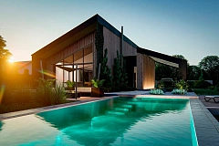 Современный дом с односкатной крышей, предназначенный для семьи 2 + 2