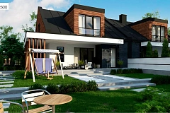 Современный двухсемейный дом с двускатной крышей