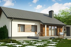 Дом, выполненный в традиционном стиле с одноуровневой планировкой.