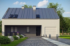 Проект мансардного с тремя спальнями и двускатной крышей