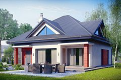 Практичный дом со встроенными гаражом, с большой площадью остекления в гостиной.