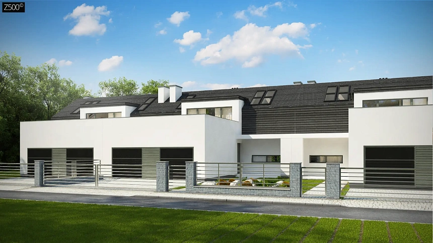 Проект коттеджа на две семьи с возможностью последовательной застройки