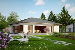 Одноэтажный дом с комфортной крытой террасой адаптированный под строительство в сейсмических районах