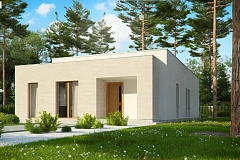 Одноэтажный дом в современном стиле, с большими застекленными окнами