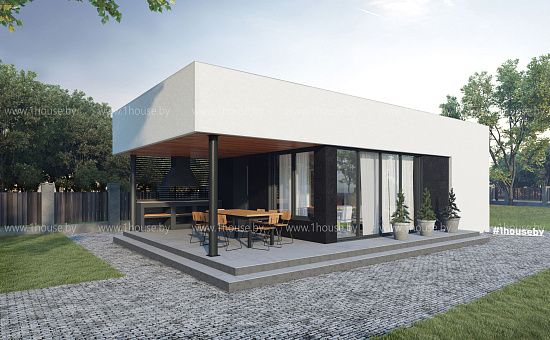 Современная баня с плоской кровлей