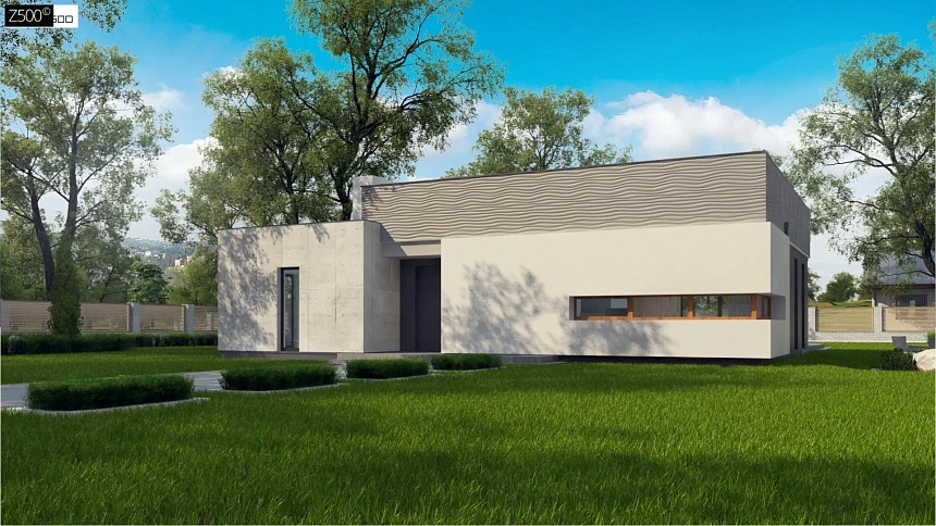 Проект современного дома с плоской кровлей и просторной&nbsp;&nbsp;открытой дневной зоной.