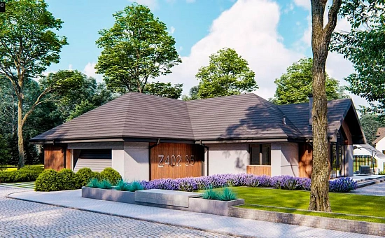 Одноэтажный дом с гаражом на 2 машины и 4 спальнями