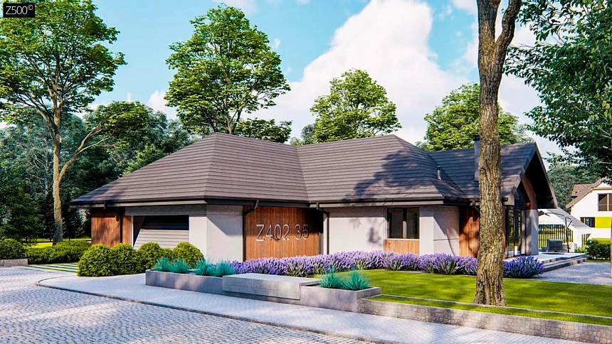 Одноэтажный дом с гаражом на 2 машины и 4 спальнями