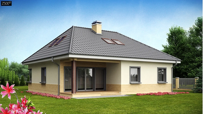 Традиционный дом с мансардой, с большим углом наклона крыши.