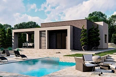 Одноэтажный современный дом с плоской крышей