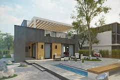 Дом современного дизайна с гаражом и кабинетом на первом этаже.